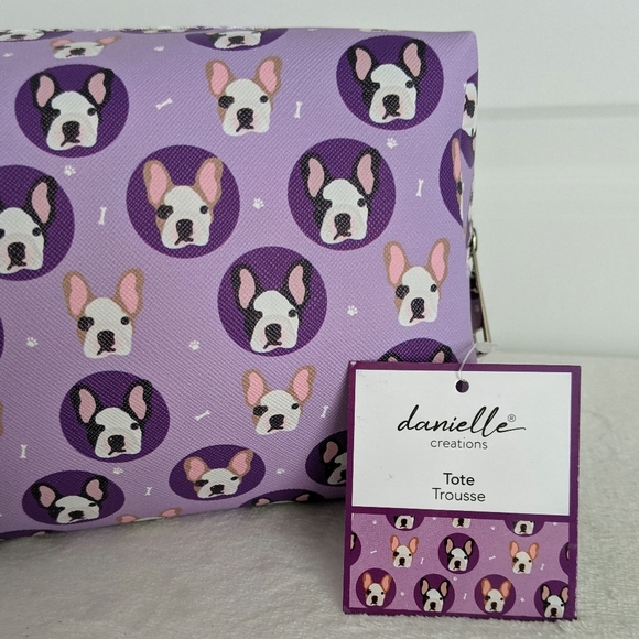 Boston Terrier Frenchie Cosmetic Bag Case Saffiano Vinyl Purple Lined NWT - Picture 13 of 13